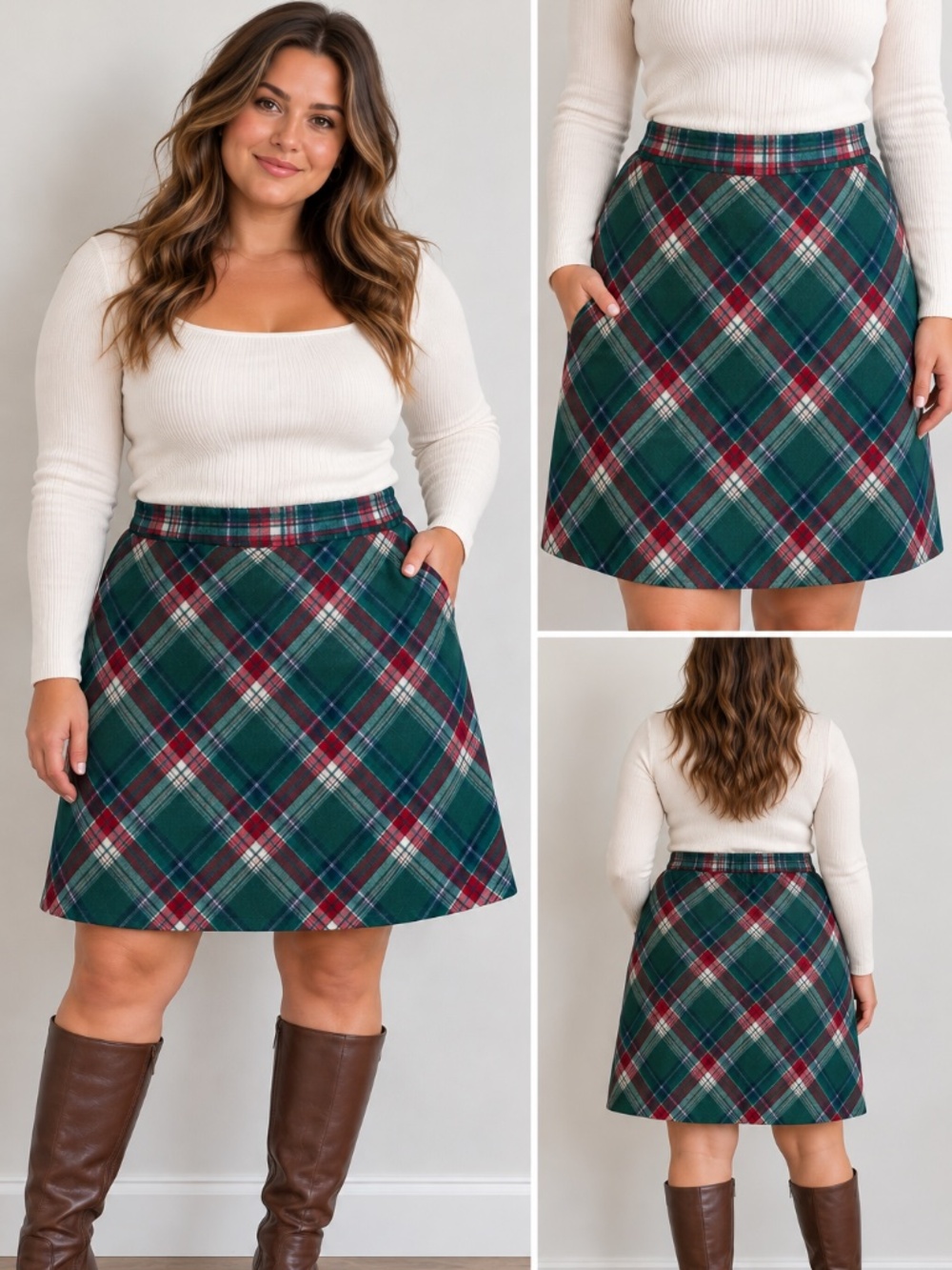 Bloomchic Green & Red Plaid A-Line Skirt – Size X – NWT